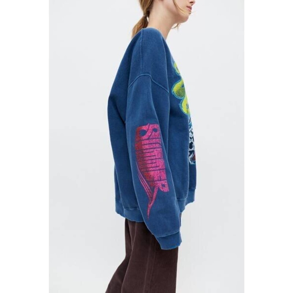 Urban Outfitters Blue Graphic Pullover Sweatshirt with Neon Yellow & Pink Print - Picture 2 of 4